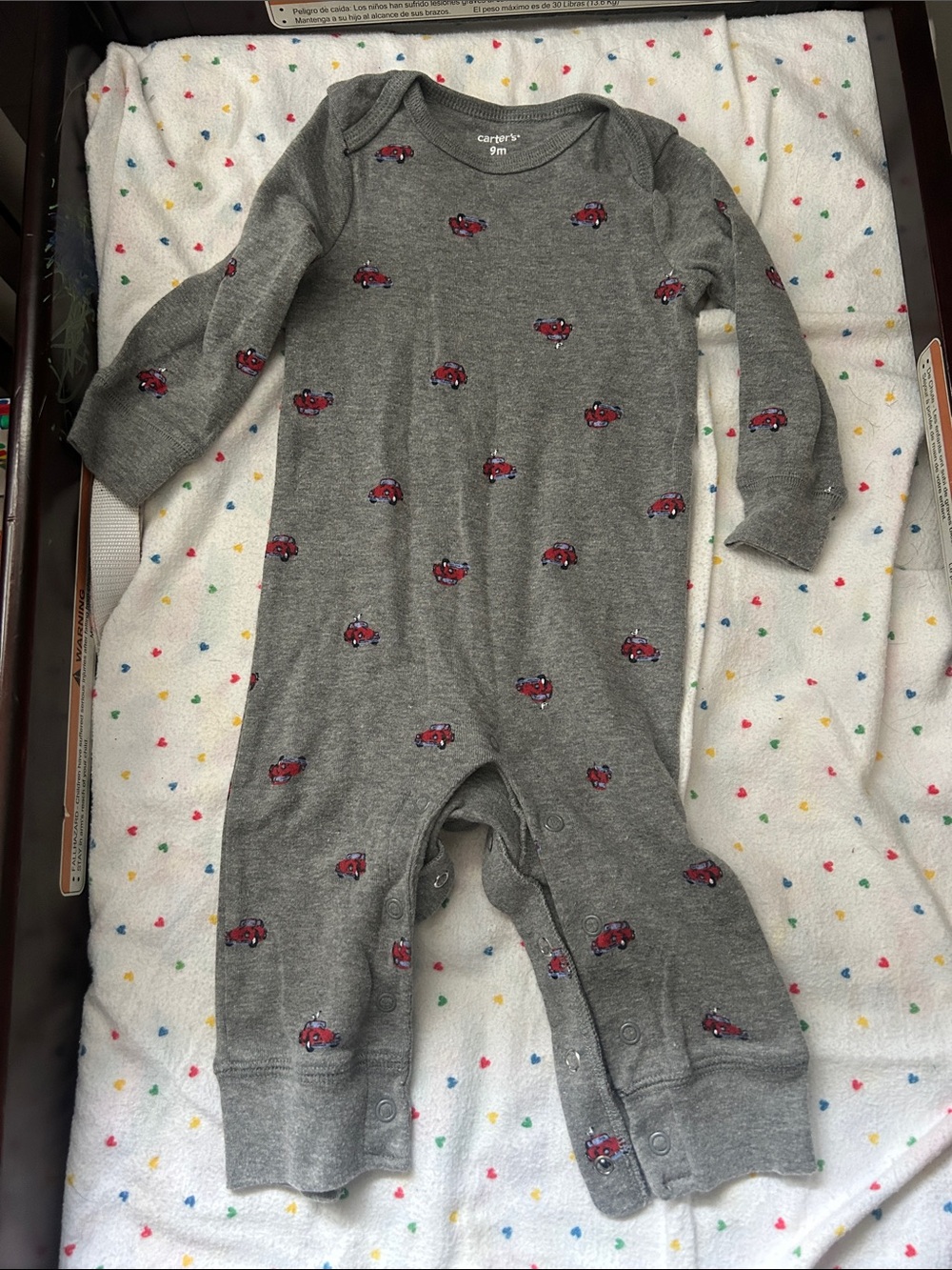 Carter's Gray Long-Sleeve Footed One-Piece with Red Car Print